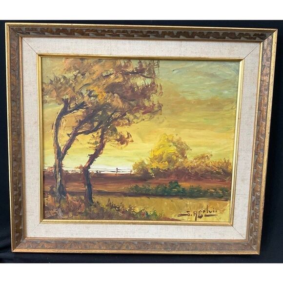Landscape Painting Trees On The Land Signed Painting